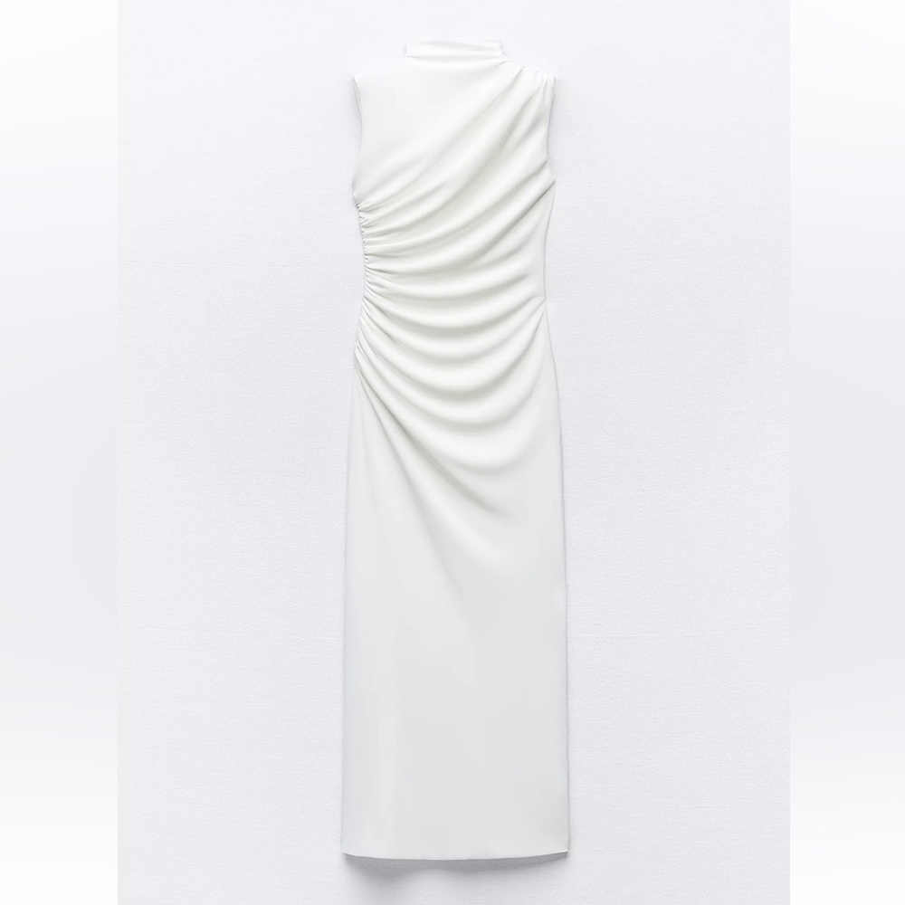 Zara White Draped White Maxi Dress